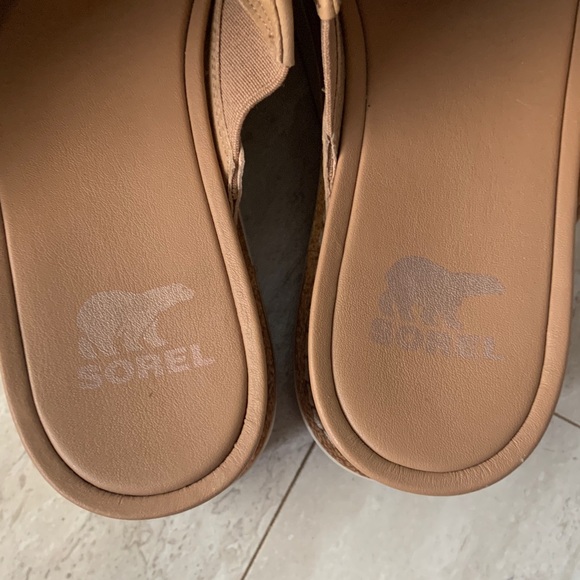 Sorel Joannie Tan Leather Platform Slide Sandals - Picture 5 of 9